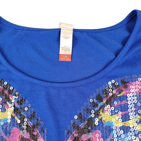 Juniors Blue Knit Top with Sequin Butterfly size Large Sleeveless JH1517 - Picture 2 of 4